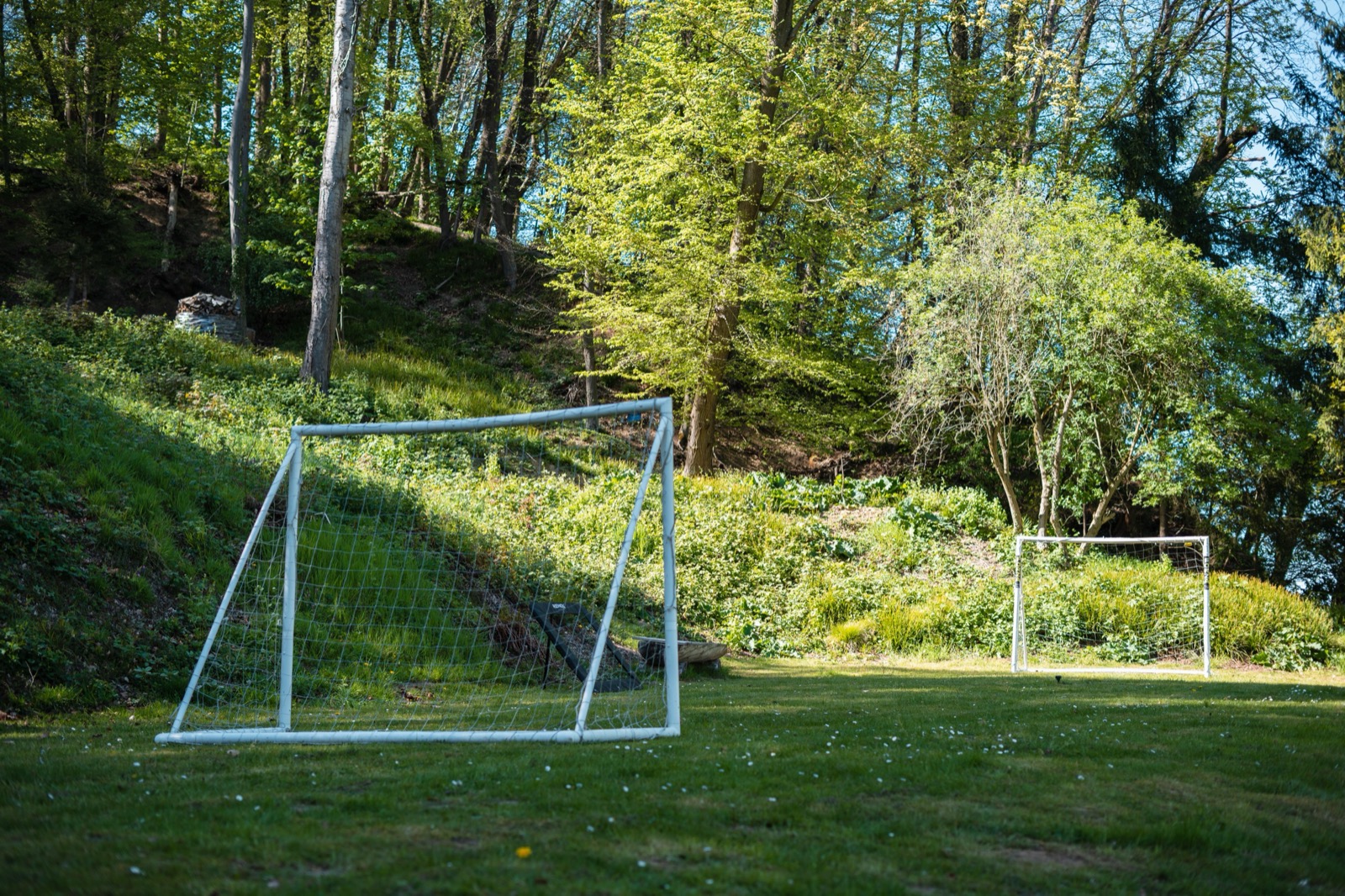 Voetbaldoelen op gazon