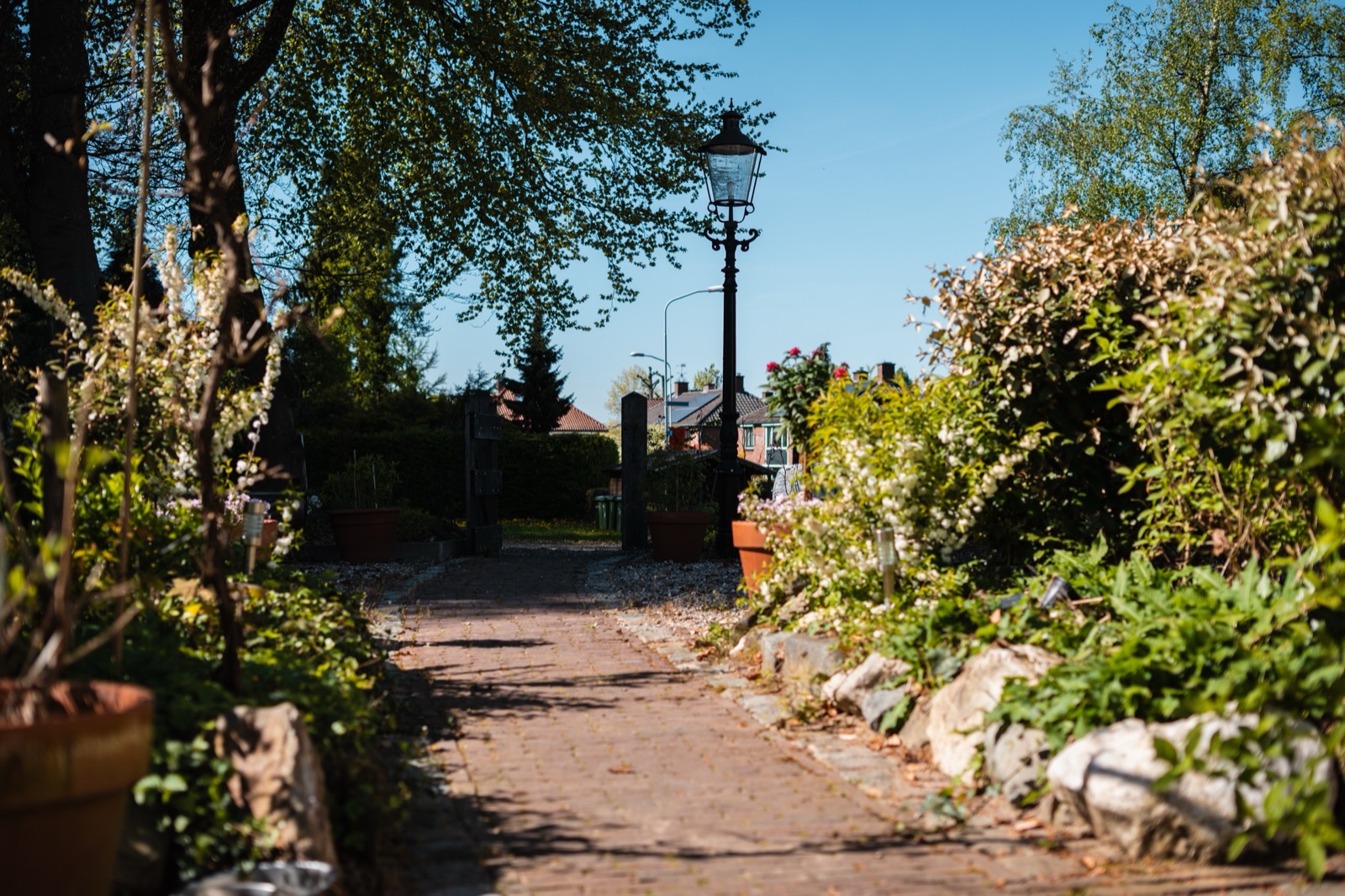 Tuinpad met lantaarn